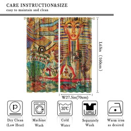 Ancient Egypt Curtains, Egyptian Style Blackout Window Treatments for Living Room, Old Egypt Hieroglyphics Print Afican Pharaoh Theme Drapes 2 Panel Sets, 55x63 Inch