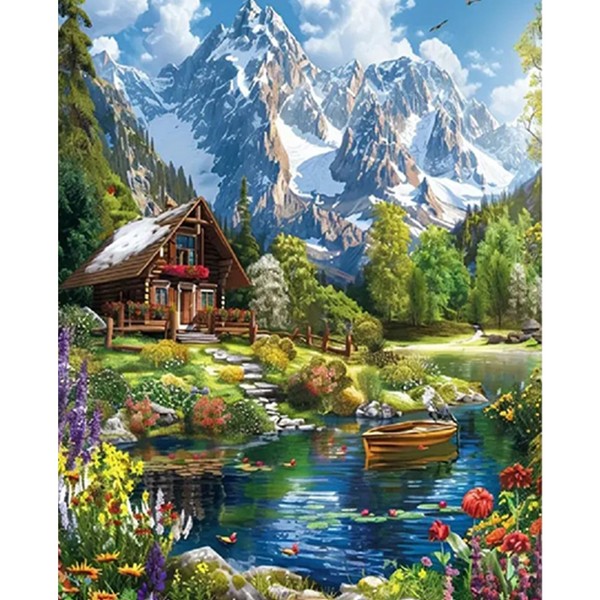 RICUVED Mountain Paint by Number for Adults, Wooden House Painting