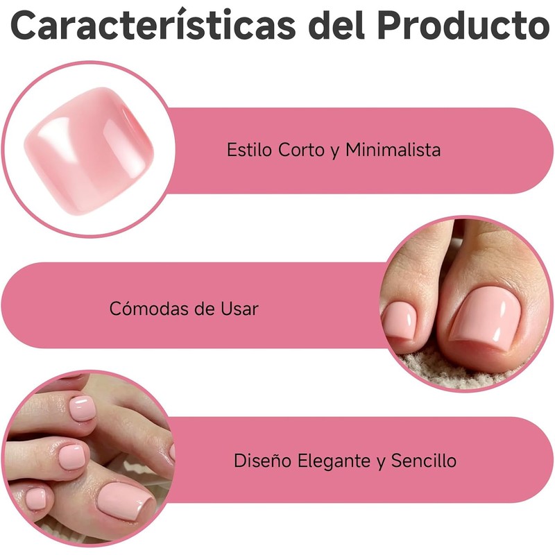 24Pcs Uñas Postizas para Pies, Uñas Press On Cortas Francesas