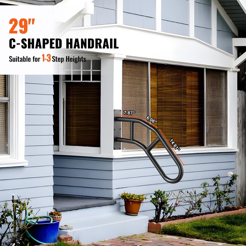 VEVOR Handrails for Outdoor Steps, 29" Length Wall Mount Safety
