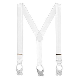 Suspender Store Mens French Satin Button Suspenders - 1.5 Inch Wide White 54" for 6'1" to 6'5" tall