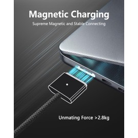 ZeitNah 140W USB C to Magnetic 3 Cable (2m/6.6ft), USB C Cable Compatible with MacBook Pro (16/14-inch 2023/2021), MacBook Air (15/13-inch M3 2024, 15-inch M2 2023, 13-inch M2 2022), Black