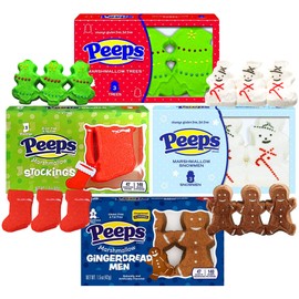 Peeps Marshmallow Candy Christmas Packs, Sugar Coated Character Shaped Marshmallows (Pack of 4)