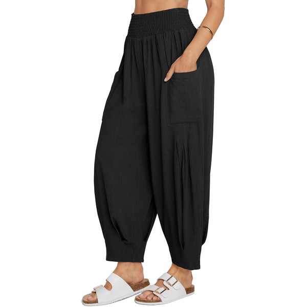 TARSE Womens Linen Palazzo Pants Summer Fall Boho High Waisted