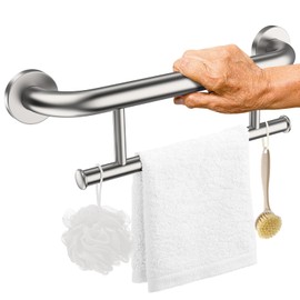 Brushed Nickel Grab Bar 17 Inch w/Towel Holder, iHansee Stainless Steel Shower Towel Bar Bathroom Balanced Support Handle, Wall Mount Safety Handrail Grab Rail for Elderly Senior Handicap Disabled