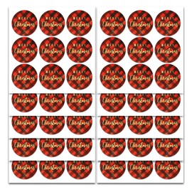 Mobiusea Creation Merry Christmas Stickers | Envelope Seals | 1.4 inch | Gold Foil | Red Buffalo Plaid Labels| Waterproof | 90-Pack for Christmas Gifts, Holiday Stickers for Envelopes, Holiday Cards