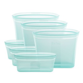 cierre de cremallera parte superior Bolsas reutilizables de almacenamiento de alimentos 100% silicona, juego de 6 bolsas [verde azulado] – 3 sándwich, 3 aperitivos, contenedor de preparación de comidas, apto para microondas, lavaplatos y congelador, fabr