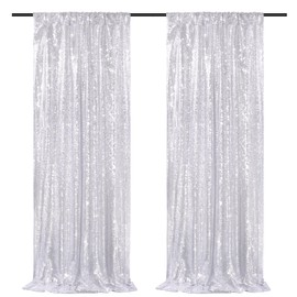 2 Pieces Silver Backdrop Curtains 2FTx8FT Sequin Backdrop Decor for Party Christmas Wedding Background