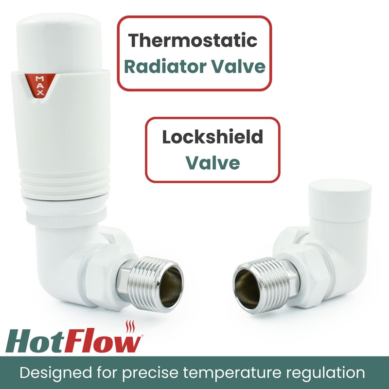 Hot Flow All-White Estuary Corner TRV Thermostatic Radiator Valve (Pair)