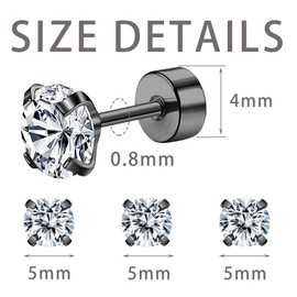 Mochity 3 Pairs of Earrings Gold Sliver Black, Zirconia Stud Earrings, Hypoallergenic Earrings Set for Men and Women, Cartilage Stud Earrings, 316L Stainless Steel Stud Earrings, 3/4/5 mm, Stainless