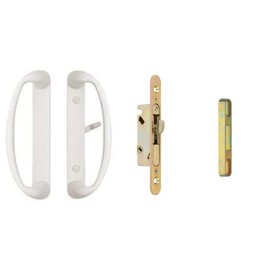 Rockwell Security Sonoma Patio Sliding Door Handle Set with Mortise Lock and Keeper White Finish Fits 1-1/2 and 1-3/4 Inch Thick Doors with 3-15/16 Inch Screw Holes CTC