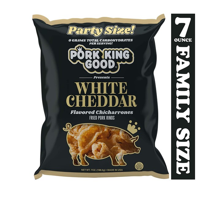 Pork King Good White Cheddar Pork Rinds 7 OZ FAMILY SIZE (Chicharrones - Keto Snacks)