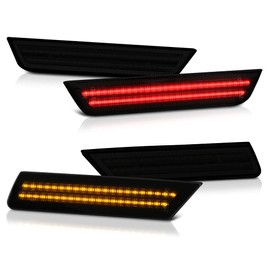 For 2010-2015 Chevy Camaro 4-Piece Dark Smoke Amber + Red LED Front Rear Bumper Fender Corner Side Marker Light Parking DRL Lamp, Driver & Passenger Side