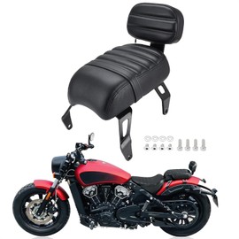 Bravema Passenger Seat Backrest, Detachable Motorcycle Rear Seat, Soft Leather Passenger Seat & Backrest Pad Set Fit for Indian Scout Bobber 2018-2023 Replace OEM Number: 2882853-VBA (Black)
