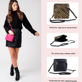 Girly Handbags Genuine Suede Shoulder Bag, Zebra Brown