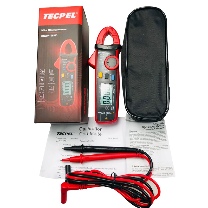 TECPEL DCM-210 2000 Counts True RMS AC/DC Medidor de abrazadera