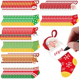 Eersida 80 Pcs Mini Colorful Christmas Stocking Cut Outs Santa Snowman Christmas Stocking Cut Outs with Glue Point Dots for Winter Bulletin Board Classroom School Christmas Candy Party Decorations