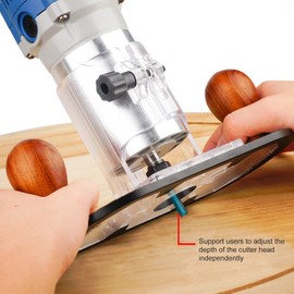 Router Plunge Base, Aluminum Alloy Handheld Trimming Plunge Base Trim Router Circular Locking Router Tool Compact Router Kit with Wooden Handle for 65mm Trimming Machine