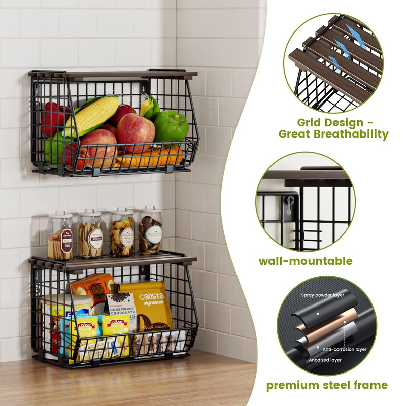 GGIU Wire Fruit Basket for Kitchen Storage: Hanging and Counter