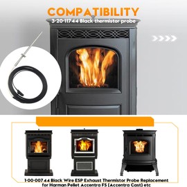 3-20-00744 Black ESP Thermistor Probe for Harman Accentra, Advance, P38, Invincible, P61, P61A, P68, PC45, PF100, XXV, for Harman Wood & Coal DVC500, Mark I, for Heatilator BA100,Replace1-00-00744