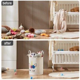 TECHMILLY Large Storage Basket for Girls and Boys, Collapsible Laundry Hamper with Long Handles, Toy Bins for Nursery, Kids Room Décor