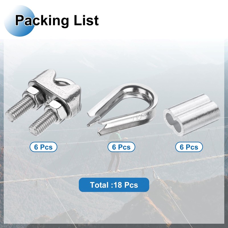 PATIKIL 18Pcs M5 304 Stainless Steel Wire Rope Kit, Wire