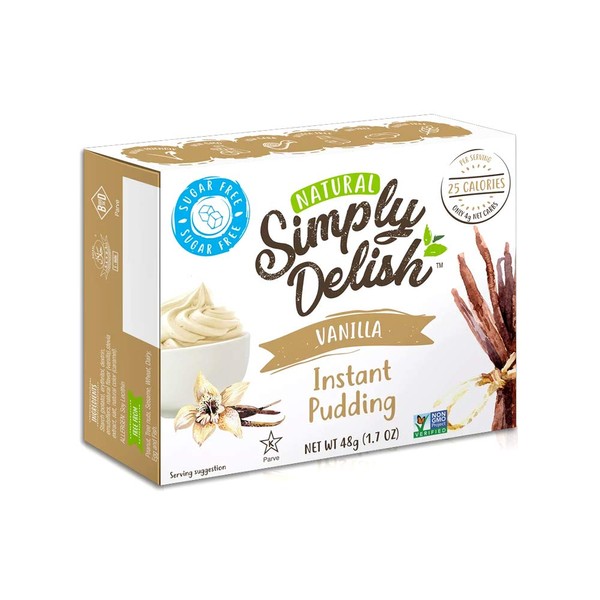 Simply Delish, Natural Pudding, and Pie Filling - Fat and Gluten Free, Vegan Sweet, Vanilla Flavour - Pack of 6, Sugar Free Pudding