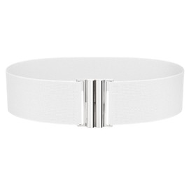 VONMELLI Wide Elastic Stretchy Belts for Women - Trimmer Stretch Waistband Retro Waist Belt for Dresses White L