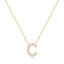 Jewlpire 14K Gold Initial Necklaces for Women, Initial Cubic Zirconia Necklace Gold Letter Name Necklace for Women Pendant Necklaces for Women Jewelry Gifts for Women, C Necklace Initial