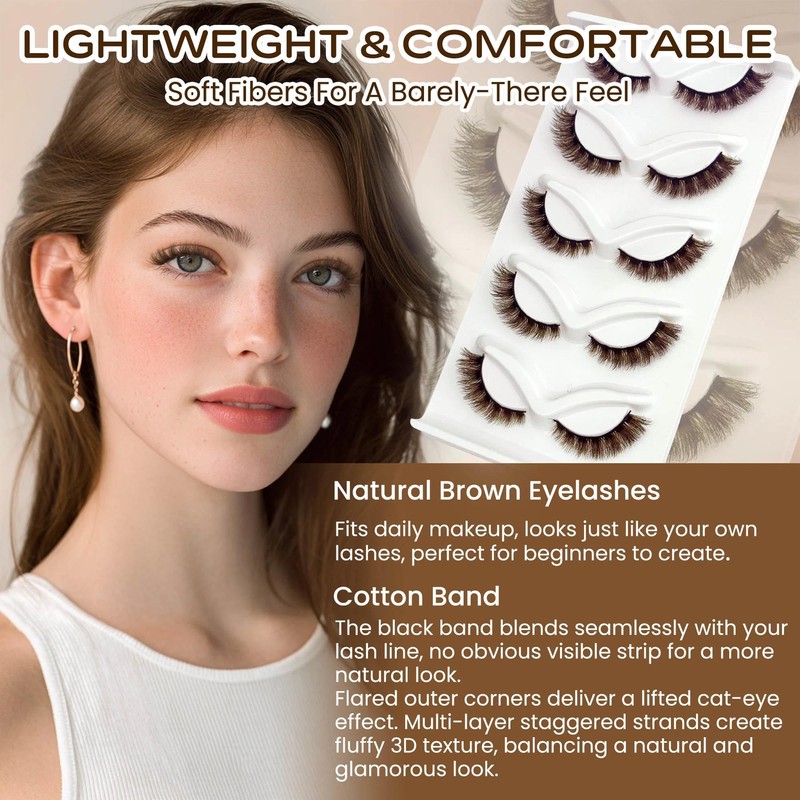 Brown Lashes Strips False Eyelashes D-Curl 12mm Short Fluffy Cat