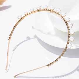 Reaky Pearl Headband Gold Vintage Headpiece Bridal Pearls Hair Bands Party Festival Hair Accessories for Women and Girls, 1 Piece (Style 2)