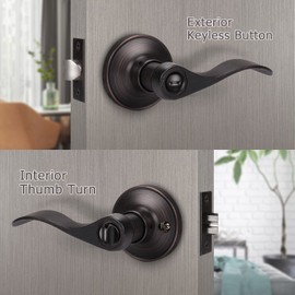 KNOBWELL 5 Pack Privacy Door Lever Lever Door Handle Thumb Turn Lock Inside for Bedroom or Bathroom with a Oil Rubbed Bronze Finish, Reversible for Right or Left Side