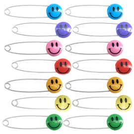 Ruidee 30 Pcs Diaper Pins Cute Smile Face Nappy Pins Plastic Head Safety Pins for DIY Craft Fabric Diapers Garment Repair (Color)