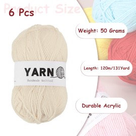 Rebower 6Pcs Beige Acrylic Yarn 790 Yard 4 Ply Soft Crochet Yarns Sport Weight Yarn,[for DIY Crocheting Knitting Craft Blankets Hats]-300g