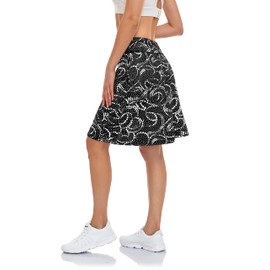 BLEVONH Athletic Skort, 20" Knee Length Golf Skorts Skirts for Women Plus Size Drawstring High Waisted Womens Tennis Skirt with Pockets Black Print 2XL