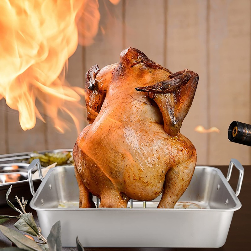 TeamFar Beer Can Chicken Holder, Stainless Steel Roasting Drip Pan
