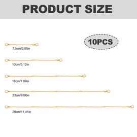 10pcs Necklace Extender Chains, 5 Sizes Necklace Extenders with Double Lobster Clasp Alloy Extender Chains Set for Jewelry Necklace Bracelet Anklet (Gold)