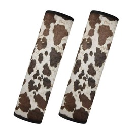 TOADDMOS Brown Cow Spots Seat Belt Cover Pad Set of 2 Decorative Safety Seatbelt Cushion Adjustable Fluffy Seat Belt Cover,Winter Car Interior Decoration