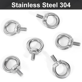 QIMEI-SHOP Eye Bolt M8 Eye Bolt 304 Stainless Steel Eye Bolts Ring Bolts Eye Bolts M8 x 15 Eye Bolts for Fixing and Hanging Pack of 6