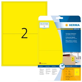 HERMA 4496 Farbige Etiketten gelb ablösbar, 20 Blatt, 199,6 x 143,5 mm, 2 pro A4 Bogen, 40 Stück, selbstklebend, bedruckbar, matt, blanko Papier Farbetiketten Aufkleber