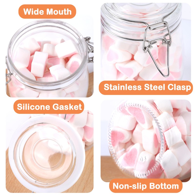 Glass Containers With Lids 16 Oz Wide Mouth Airtight Jars