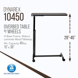 Dynarex 10450 Overbed Table, 29"-45" Height Range, 30" Length, 15" Width