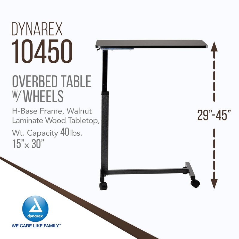 Dynarex 10450 Overbed Table, 29"-45" Height Range, 30" Length, 15"