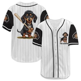 Dachshund Baseball Jersey, Unique Men's Dog Print Sports Jersey, Birthday Gifts for Men (Large)