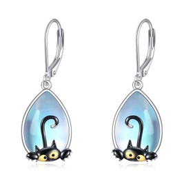 Cat/Hummingbird/Fox/Axolotl Earrings for Women 925 Sterling Silver Moonstone Dangle Earrings Animal Drop Earring Jewellery Gifts for Girls, Sterling Silver, Moonstone