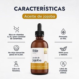 HEBBE Aceite De Jojoba Virgen 125 ml | Orgánico Prensado En Frío Para Piel Y Cabello | Hidratante Facial Para Piel Mixta Y Grasa | Ayuda A Reducir Est