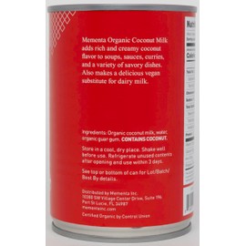 Mementa Inc Organic Coconut Milk Regular 18% - Dairy Free, Plant Based Vegan Milk, Lactose Free - 13.5 Fl Oz (Pack of 3) - Ideal for Cooking and Baking