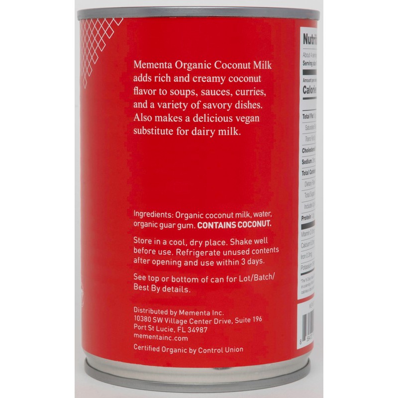 Mementa Inc Organic Coconut Milk Regular 18% - Dairy Free,
