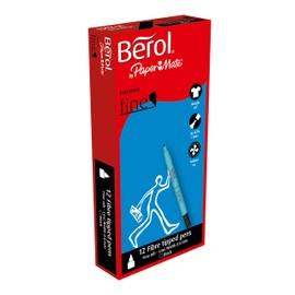 Berol Colour Fine Fibre Tipped Pen with 0.6 mm Line Width - Black, Pack of 12