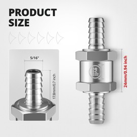 EVIL ENERGY 5/16" Fuel Check Valve One Way Inline Non Return Diesel Gasoline Silver (8mm OD,2PCS)